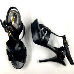 YSL Yves Saint Laurent Leather Platform Slingback Heels EU 38 Black Edgy Sexy